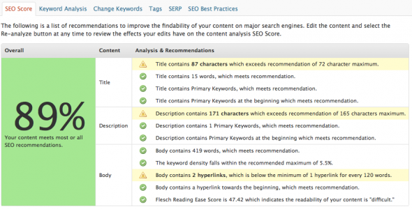 Scribe SEO Score tab Scribe SEO Score tab